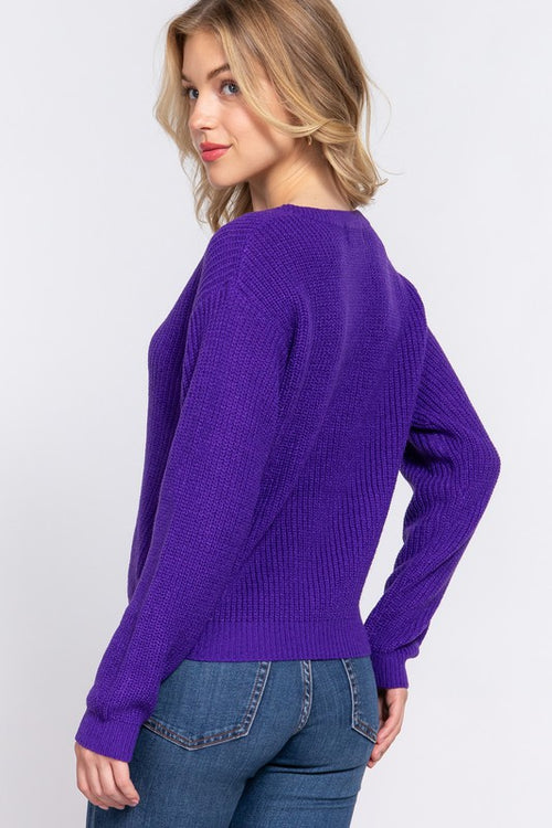 Kelsey Purple V-Neck Sweater
