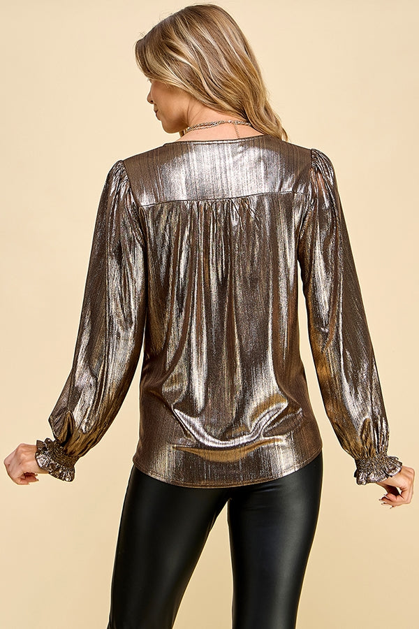 Metallic V-Neck Top