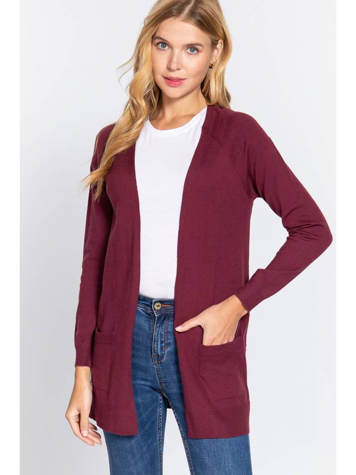 Raglan Sleeve Cardigan - Burgundy