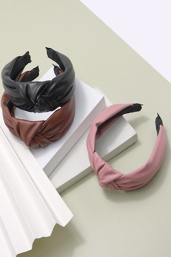 Cross Knotted Faux Leather Headbands