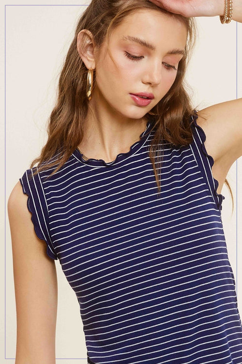 Ruffle Sleeve Tank - Navy