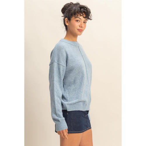 Front Seam Ocean Blue Sweater