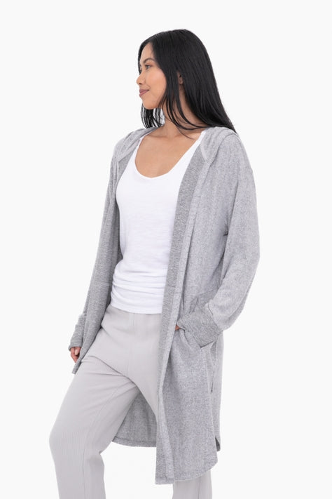 Open Front Hooded Cardigan - Gray