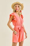 Coral Ruffle Romper