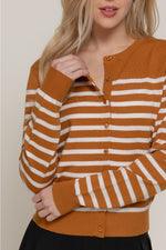 Crew Neck Cardigan  - Camel