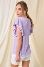 Ruffled Sleeve Ribbed Top - Purple