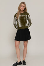 Crew Neck Cardigan  - Olive