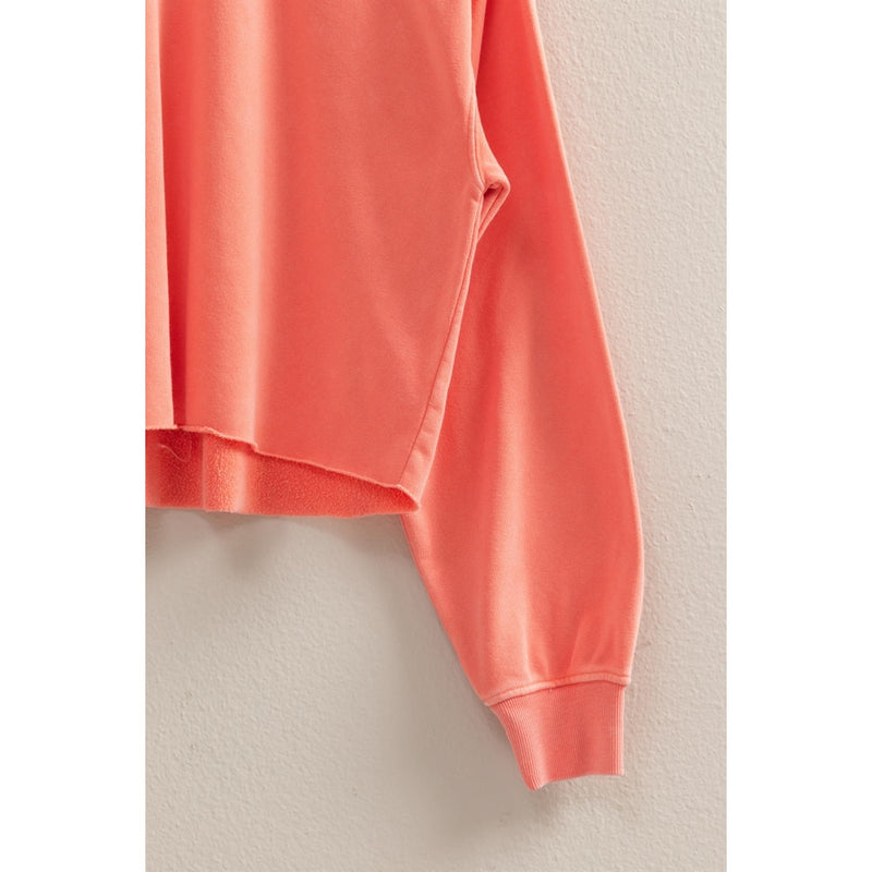 Raw Hem Cropped Sweatshirt - Coral