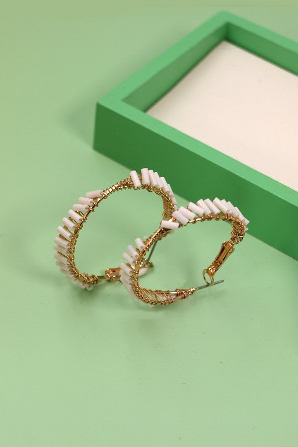 Glass Seed Bead Earrings - White