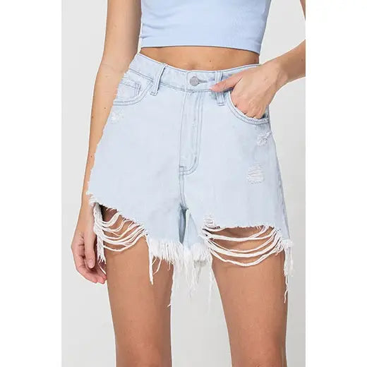 Fringe Hemline Mom Shorts